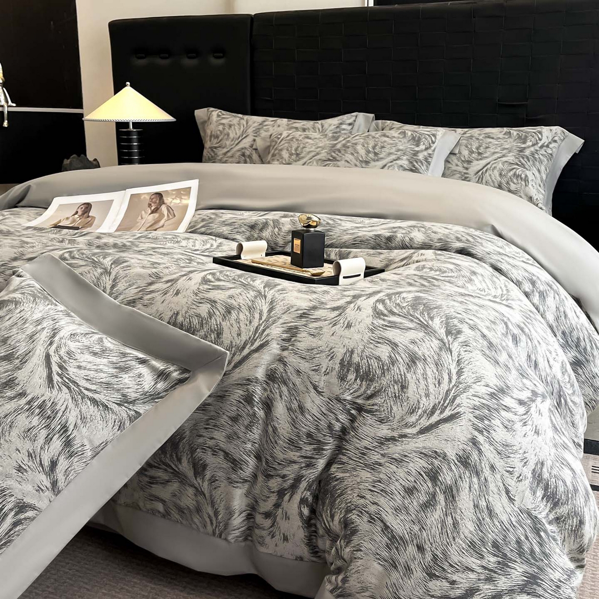 91家纺网 家纺一手货源 找家纺 博纳家纺 2025新款加厚纯棉色织提花撞色宽边四件套 极简