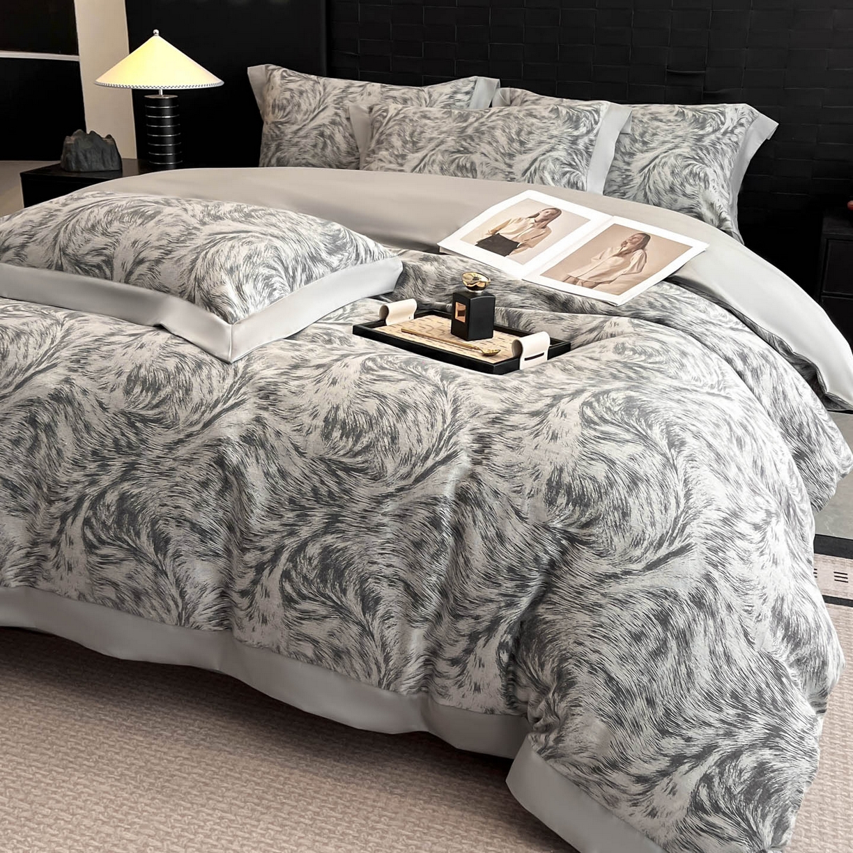 91家纺网 家纺一手货源 找家纺 博纳家纺 2025新款加厚纯棉色织提花撞色宽边四件套 极简