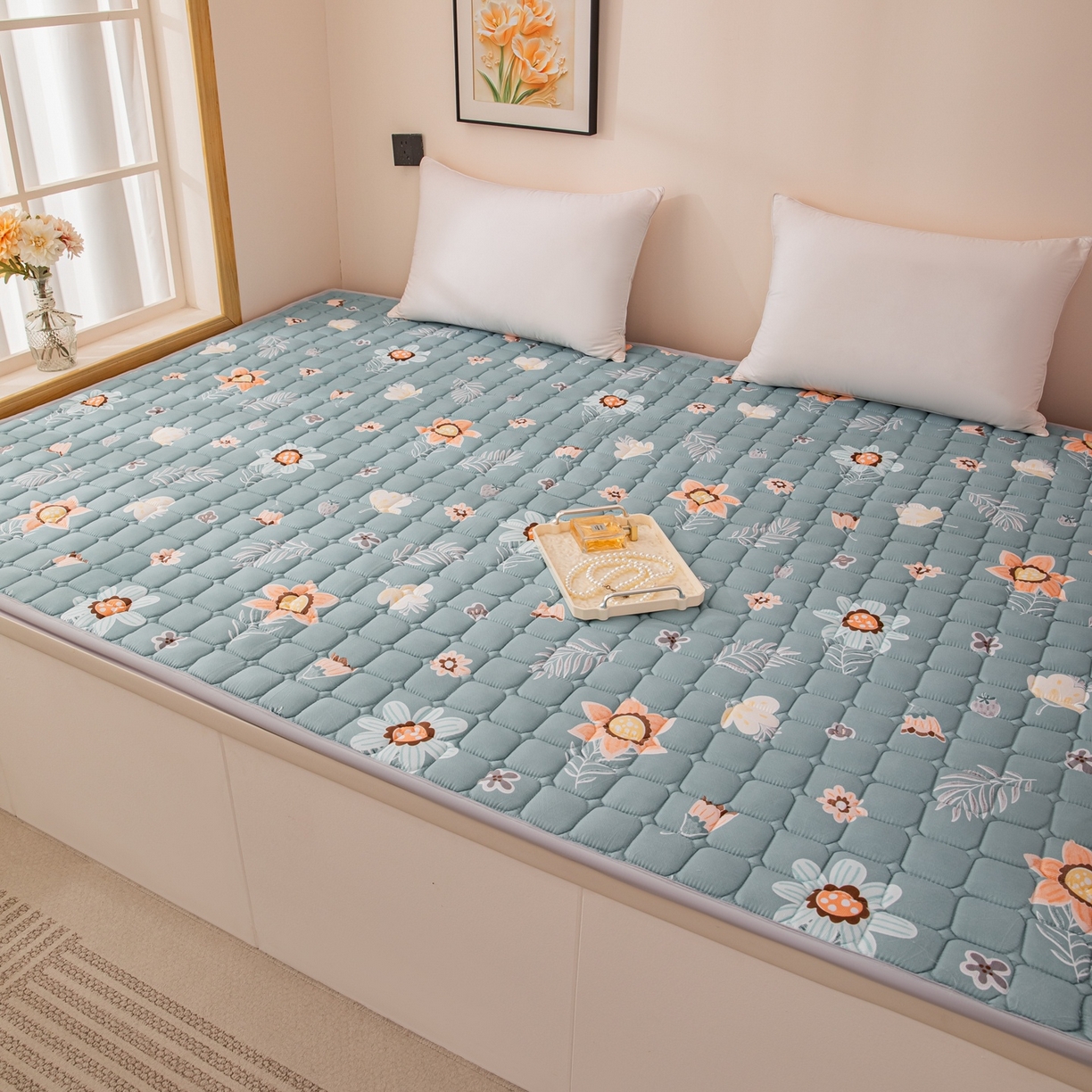 91家纺网 家纺一手货源 找家纺 手艺人家纺 2025新款新格子水洗棉夹棉炕盖垫子床垫床褥子 DH23