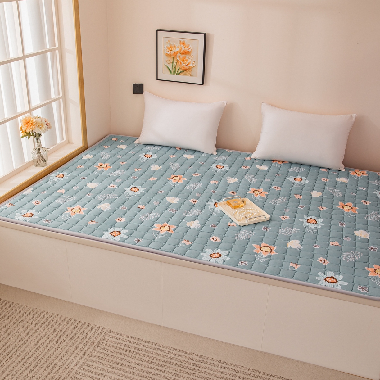 91家纺网 家纺一手货源 找家纺 手艺人家纺 2025新款新格子水洗棉夹棉炕盖垫子床垫床褥子 DH23