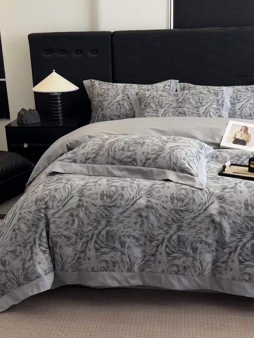 91家纺网 家纺一手货源 找家纺 博纳家纺 2025新款加厚纯棉色织提花撞色宽边四件套 极简