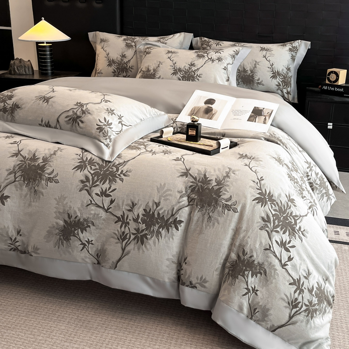 91家纺网 家纺一手货源 找家纺 博纳家纺 2025新款加厚纯棉色织提花撞色宽边四件套 南枝