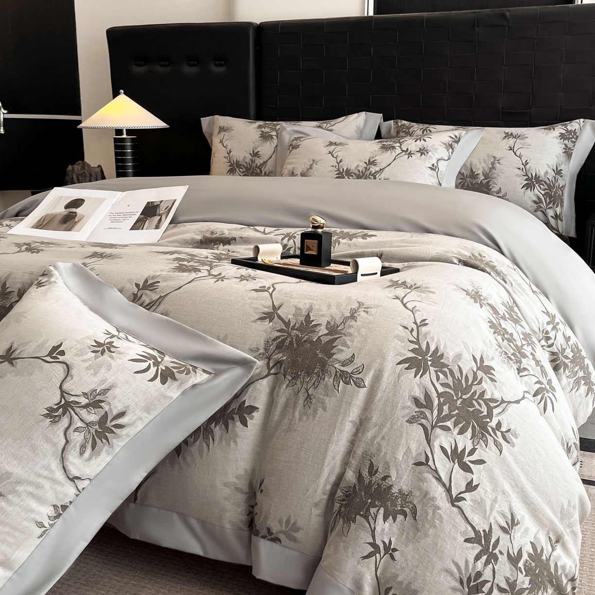 91家纺网 家纺一手货源 找家纺 博纳家纺 2025新款加厚纯棉色织提花撞色宽边四件套 南枝