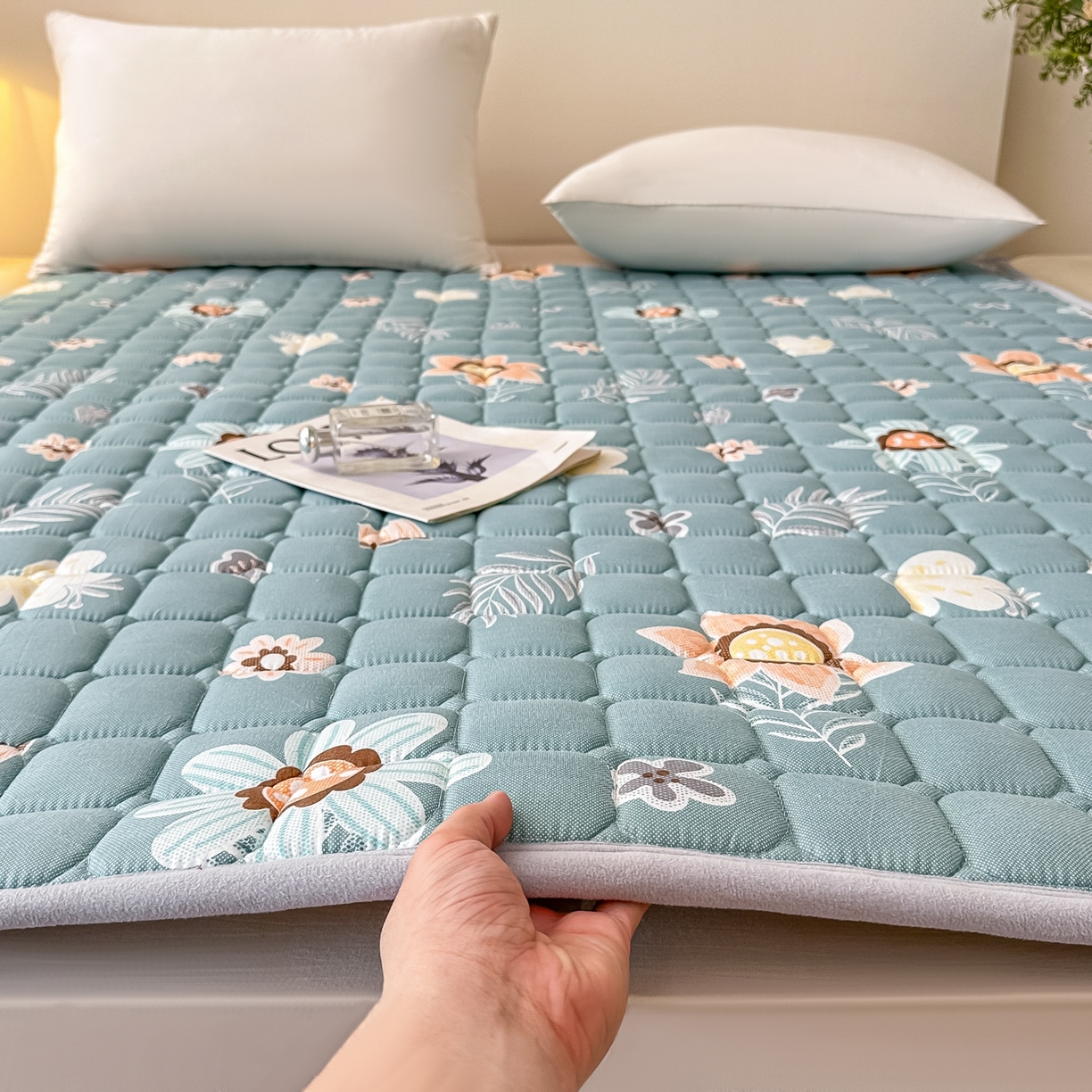 手艺人家纺 2025新款新格子水洗棉夹棉炕盖垫子床垫床褥子 DH50