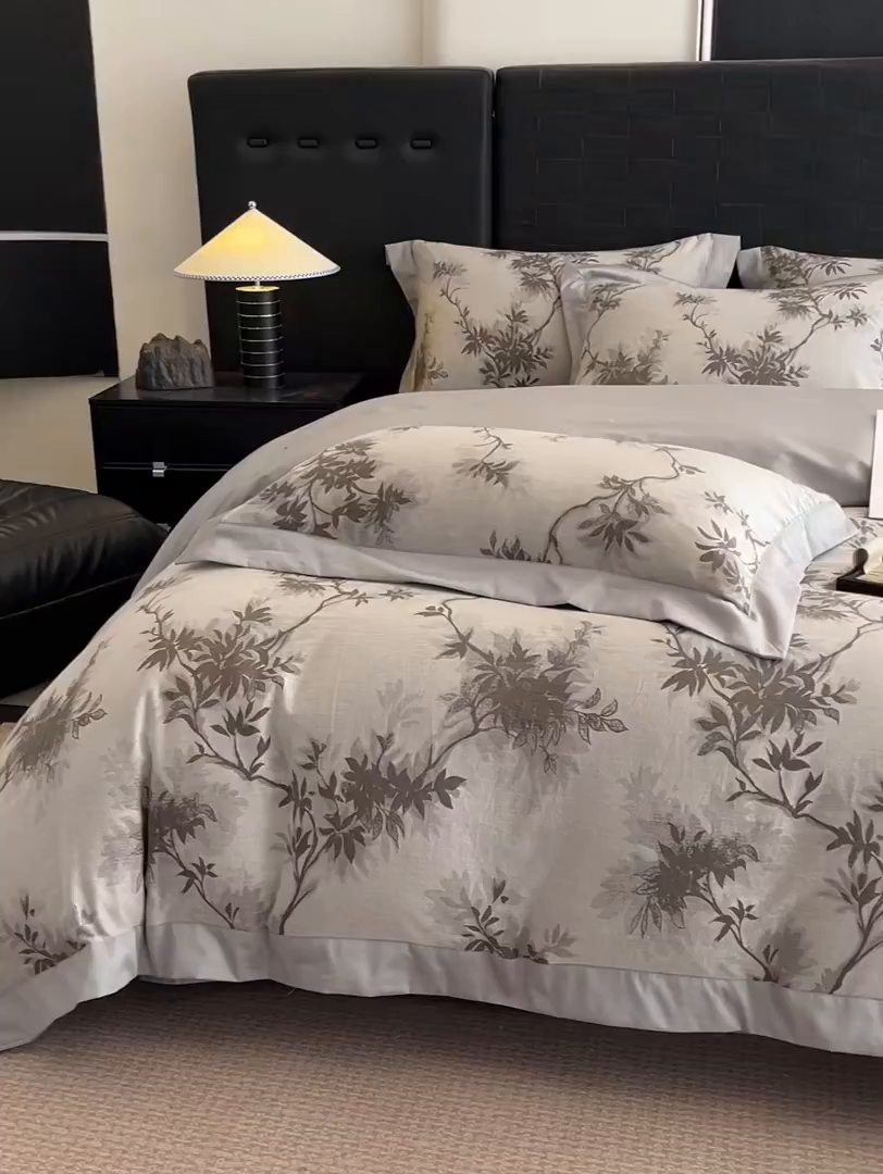 91家纺网 家纺一手货源 找家纺 博纳家纺 2025新款加厚纯棉色织提花撞色宽边四件套 南枝