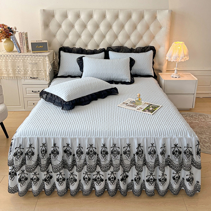 91家纺网 家纺一手货源 找家纺 鼎丰家纺 2025新款皱皱纱双层花边夹棉床裙单床裙床裙单品-梦想系列 梦想-浅蓝