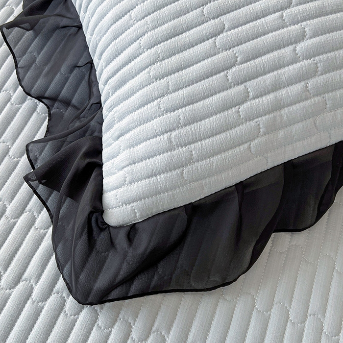 91家纺网 家纺一手货源 找家纺 鼎丰家纺 2025新款皱皱纱双层花边夹棉床裙单床裙床裙单品-梦想系列 梦想-浅蓝