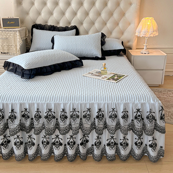 91家纺网 家纺一手货源 找家纺 鼎丰家纺 2025新款皱皱纱双层花边夹棉床裙单床裙床裙单品-梦想系列 梦想-浅蓝