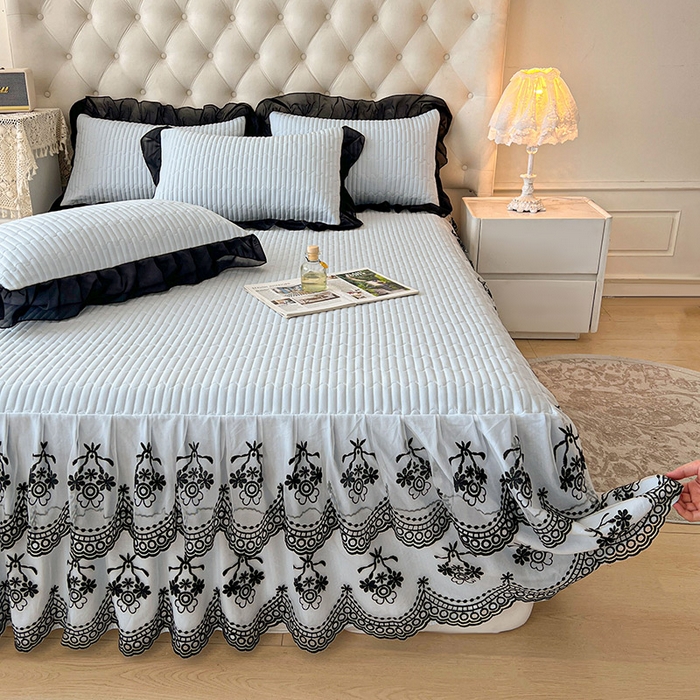 91家纺网 家纺一手货源 找家纺 鼎丰家纺 2025新款皱皱纱双层花边夹棉床裙单床裙床裙单品-梦想系列 梦想-浅蓝