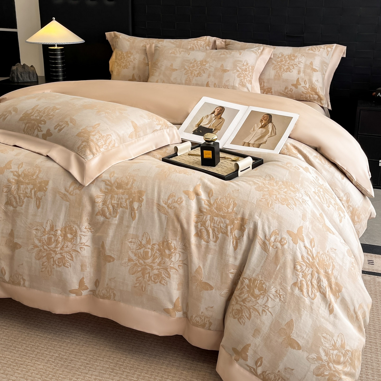 91家纺网 家纺一手货源 找家纺 博纳家纺 2025新款加厚纯棉色织提花撞色宽边四件套 知画