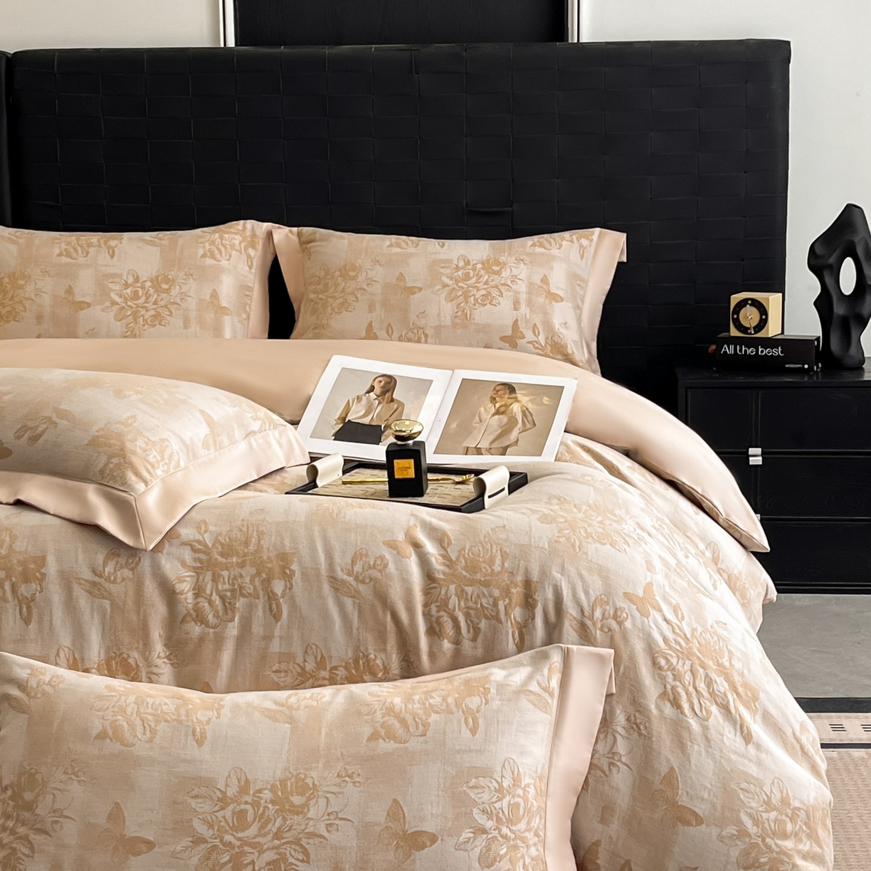 91家纺网 家纺一手货源 找家纺 博纳家纺 2025新款加厚纯棉色织提花撞色宽边四件套 知画