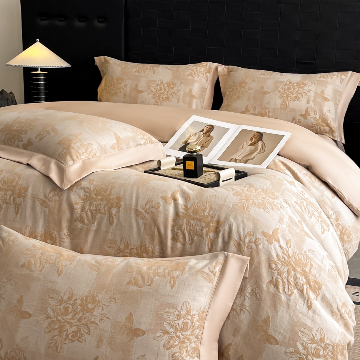 91家纺网 家纺一手货源 找家纺 博纳家纺 2025新款加厚纯棉色织提花撞色宽边四件套 知画