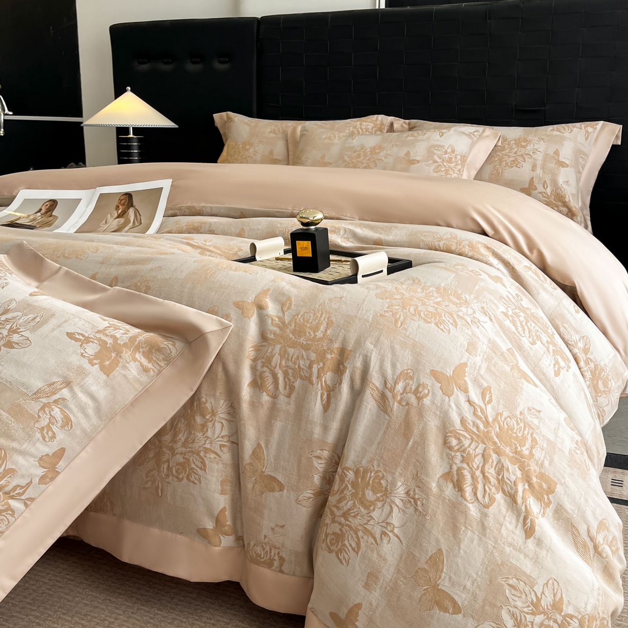 91家纺网 家纺一手货源 找家纺 博纳家纺 2025新款加厚纯棉色织提花撞色宽边四件套 知画