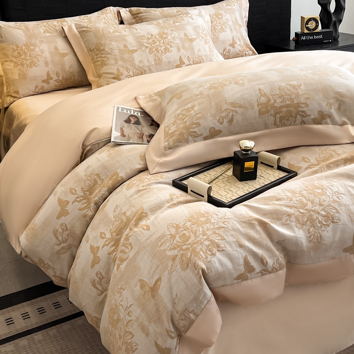 91家纺网 家纺一手货源 找家纺 博纳家纺 2025新款加厚纯棉色织提花撞色宽边四件套 知画