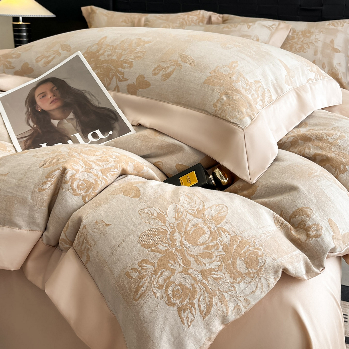 91家纺网 家纺一手货源 找家纺 博纳家纺 2025新款加厚纯棉色织提花撞色宽边四件套 知画