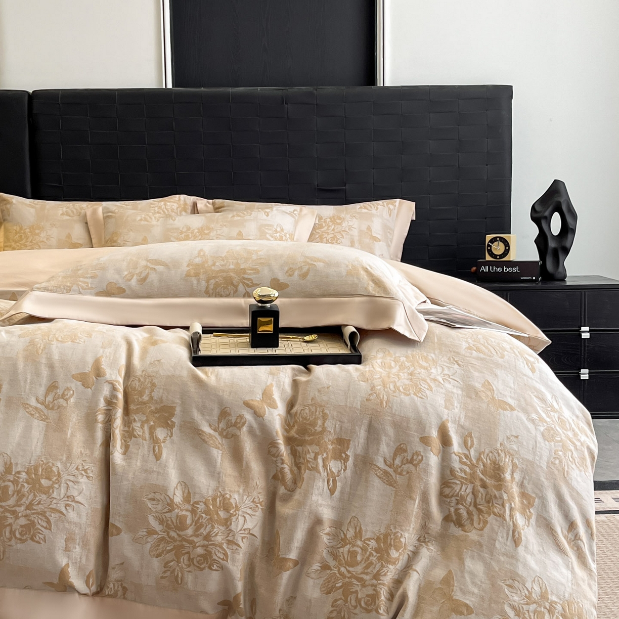 91家纺网 家纺一手货源 找家纺 博纳家纺 2025新款加厚纯棉色织提花撞色宽边四件套 知画