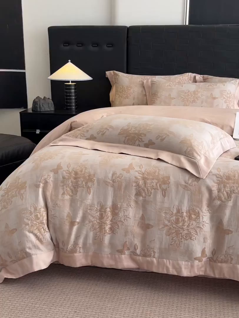 91家纺网 家纺一手货源 找家纺 博纳家纺 2025新款加厚纯棉色织提花撞色宽边四件套 知画