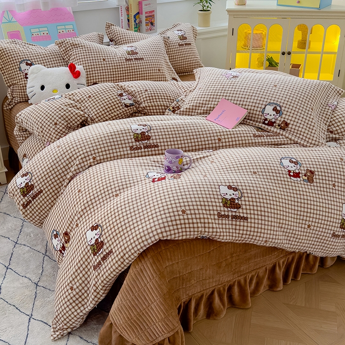 91家纺网 家纺一手货源 找家纺 （总）赫梵茜 2025新款亲肤舒适爆款•牛奶绒花边床盖款四件套