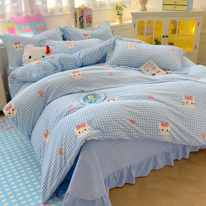 91家纺网 家纺一手货源 找家纺 （总）赫梵茜 2025新款亲肤舒适爆款•牛奶绒花边床盖款四件套