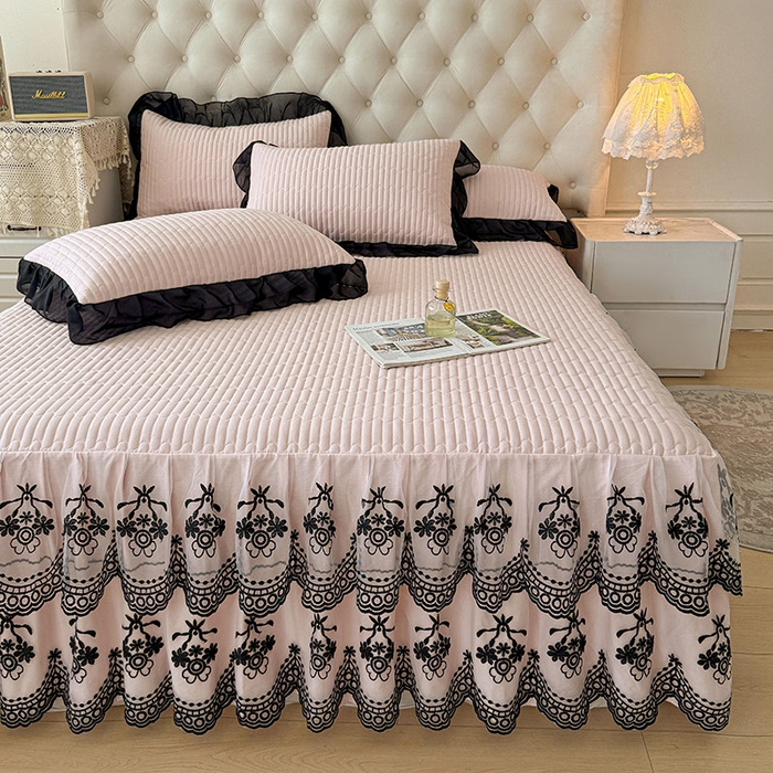 91家纺网 家纺一手货源 找家纺 鼎丰家纺 2025新款皱皱纱双层花边夹棉床裙单床裙床裙单品-梦想系列 梦想-浅玉