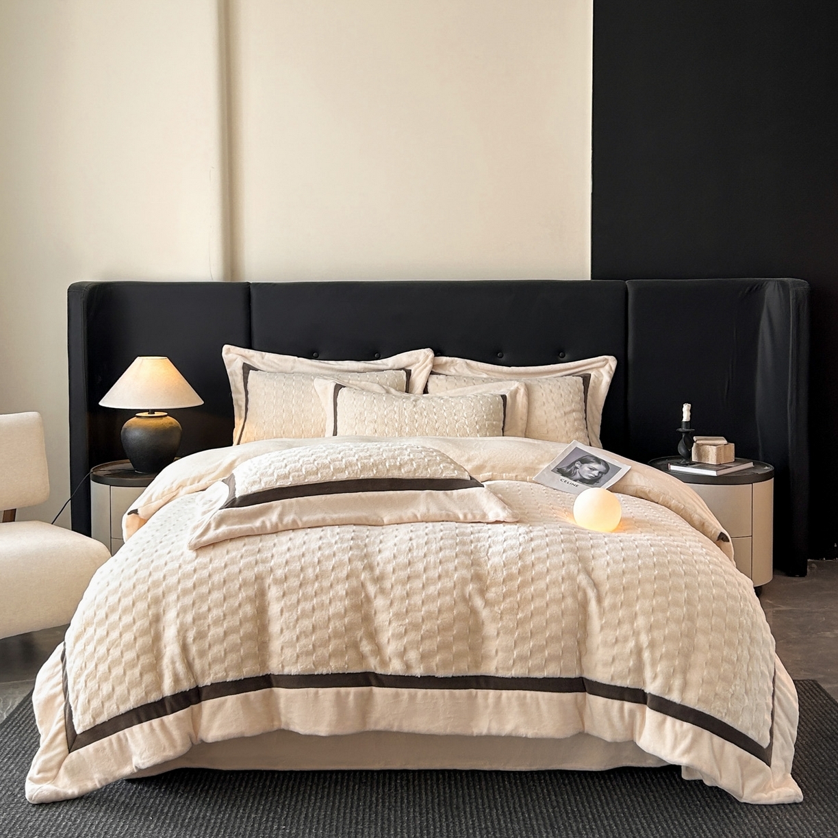 91家纺网 家纺一手货源 找家纺 （总）佳品居 2025新款11斤重加厚兔毛绒轻奢摩卡系列牛奶绒双拼角四件套