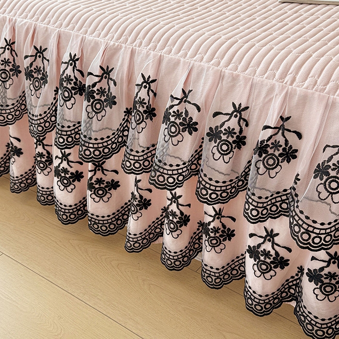 91家纺网 家纺一手货源 找家纺 鼎丰家纺 2025新款皱皱纱双层花边夹棉床裙单床裙床裙单品-梦想系列 梦想-浅玉