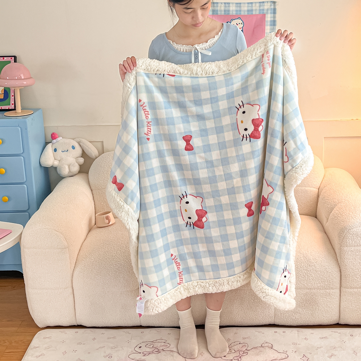 91家纺网 家纺一手货源 找家纺 （总）桃子家居 2025新款A类三丽鸥正版授权少女可爱卡通加厚牛奶绒羊羔绒毛毯多功能四季毛毯