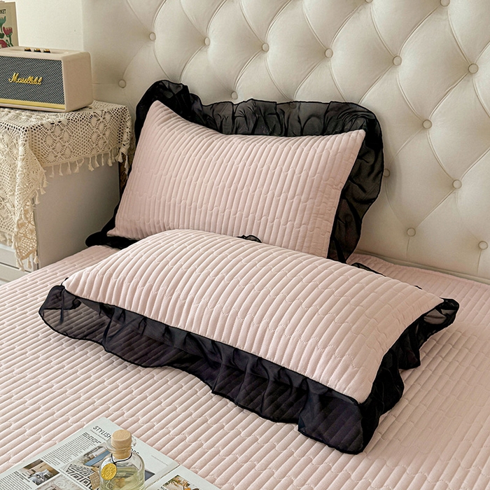 91家纺网 家纺一手货源 找家纺 鼎丰家纺 2025新款皱皱纱双层花边夹棉床裙单床裙床裙单品-梦想系列 梦想-浅玉