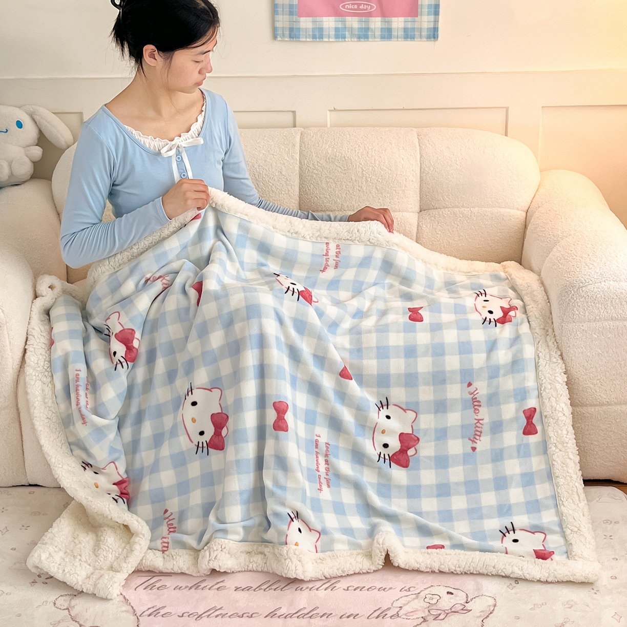 91家纺网 家纺一手货源 找家纺 （总）桃子家居 2025新款A类三丽鸥正版授权少女可爱卡通加厚牛奶绒羊羔绒毛毯多功能四季毛毯