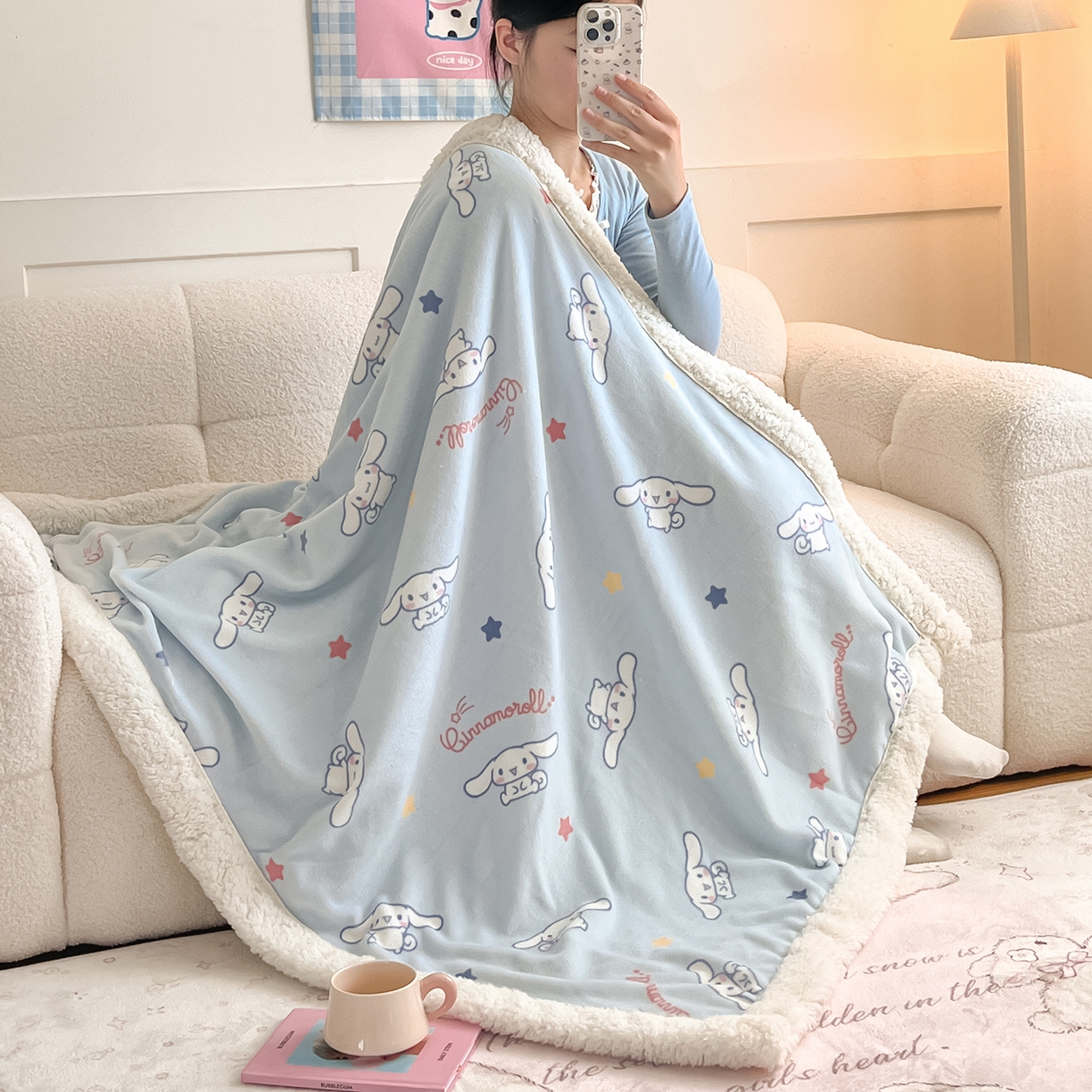 91家纺网 家纺一手货源 找家纺 （总）桃子家居 2025新款A类三丽鸥正版授权少女可爱卡通加厚牛奶绒羊羔绒毛毯多功能四季毛毯