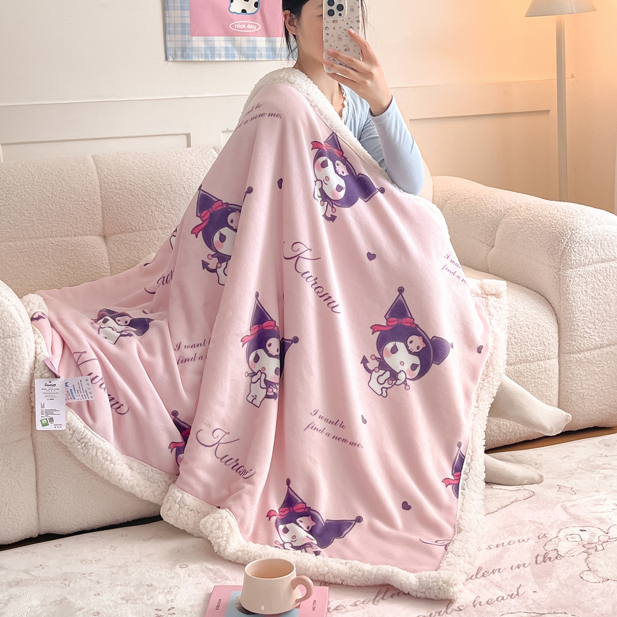 桃子家居 2025新款A类三丽鸥正版授权少女可爱卡通加厚牛奶绒羊羔绒毛毯多功能四季毛毯 绒毛毯-MT三丽鸥粉梦库洛米