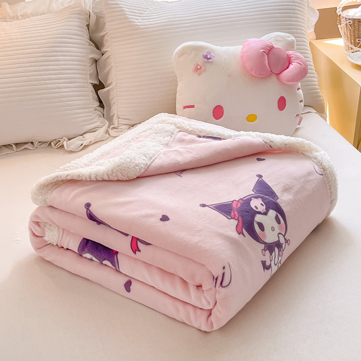 91家纺网 家纺一手货源 找家纺 桃子家居 2025新款A类三丽鸥正版授权少女可爱卡通加厚牛奶绒羊羔绒毛毯多功能四季毛毯 绒毛毯-MT三丽鸥粉梦库洛米