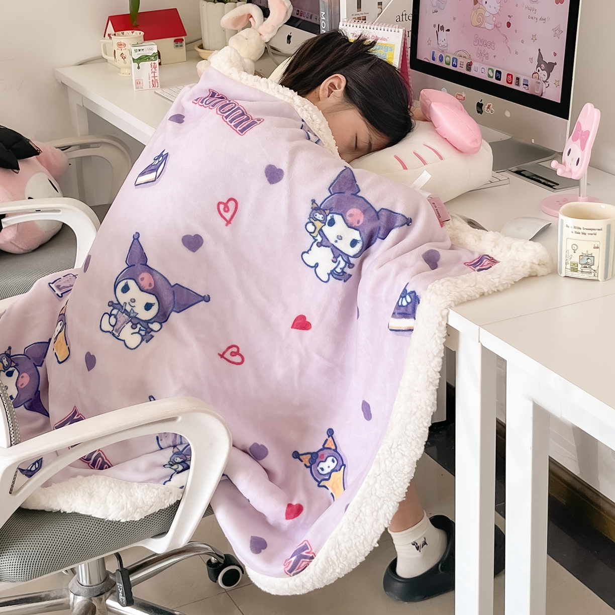 91家纺网 家纺一手货源 找家纺 桃子家居 2025新款A类三丽鸥正版授权少女可爱卡通加厚牛奶绒羊羔绒毛毯多功能四季毛毯 绒毛毯-MT三丽鸥天天库洛米