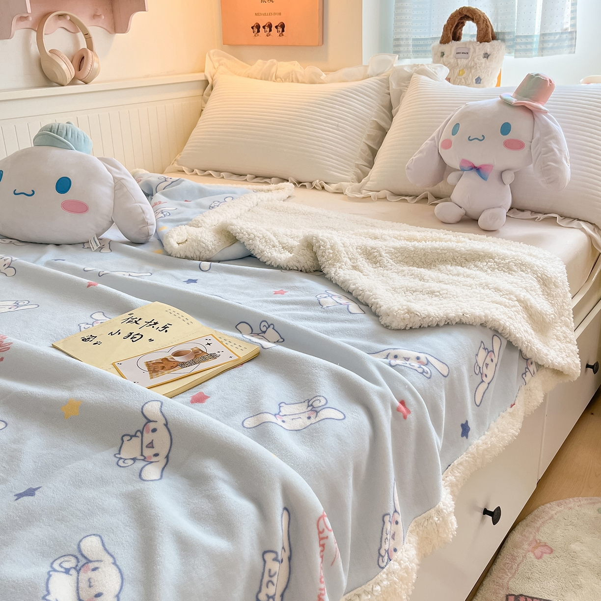 91家纺网 家纺一手货源 找家纺 桃子家居 2025新款A类三丽鸥正版授权少女可爱卡通加厚牛奶绒羊羔绒毛毯多功能四季毛毯 绒毛毯-MT三丽鸥迷你大耳狗