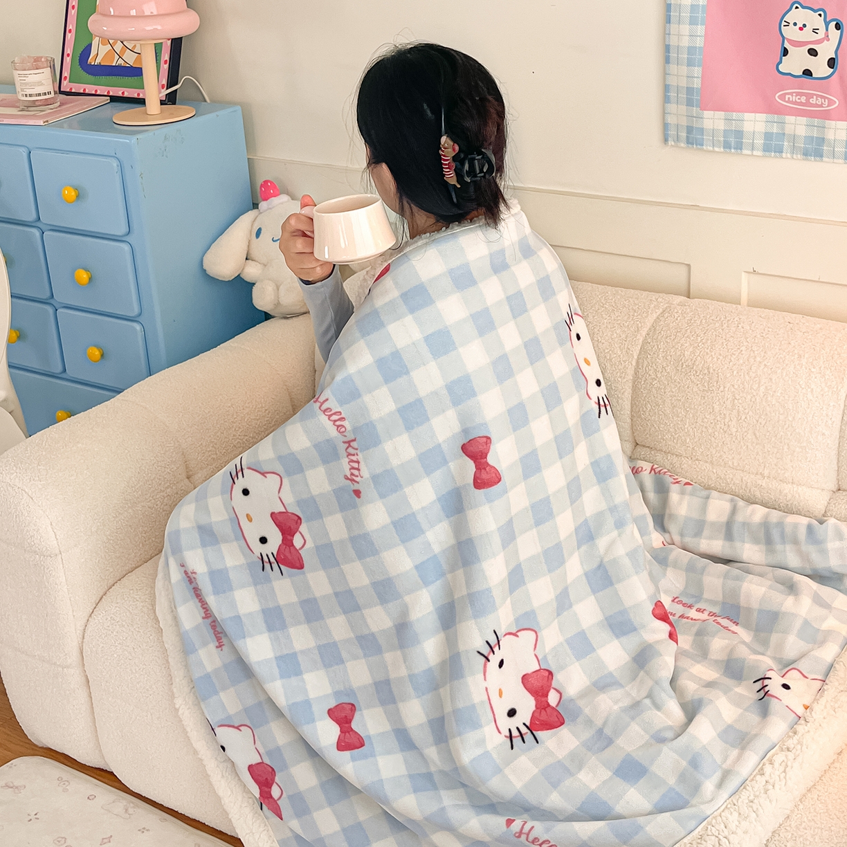 91家纺网 家纺一手货源 找家纺 （总）桃子家居 2025新款A类三丽鸥正版授权少女可爱卡通加厚牛奶绒羊羔绒毛毯多功能四季毛毯