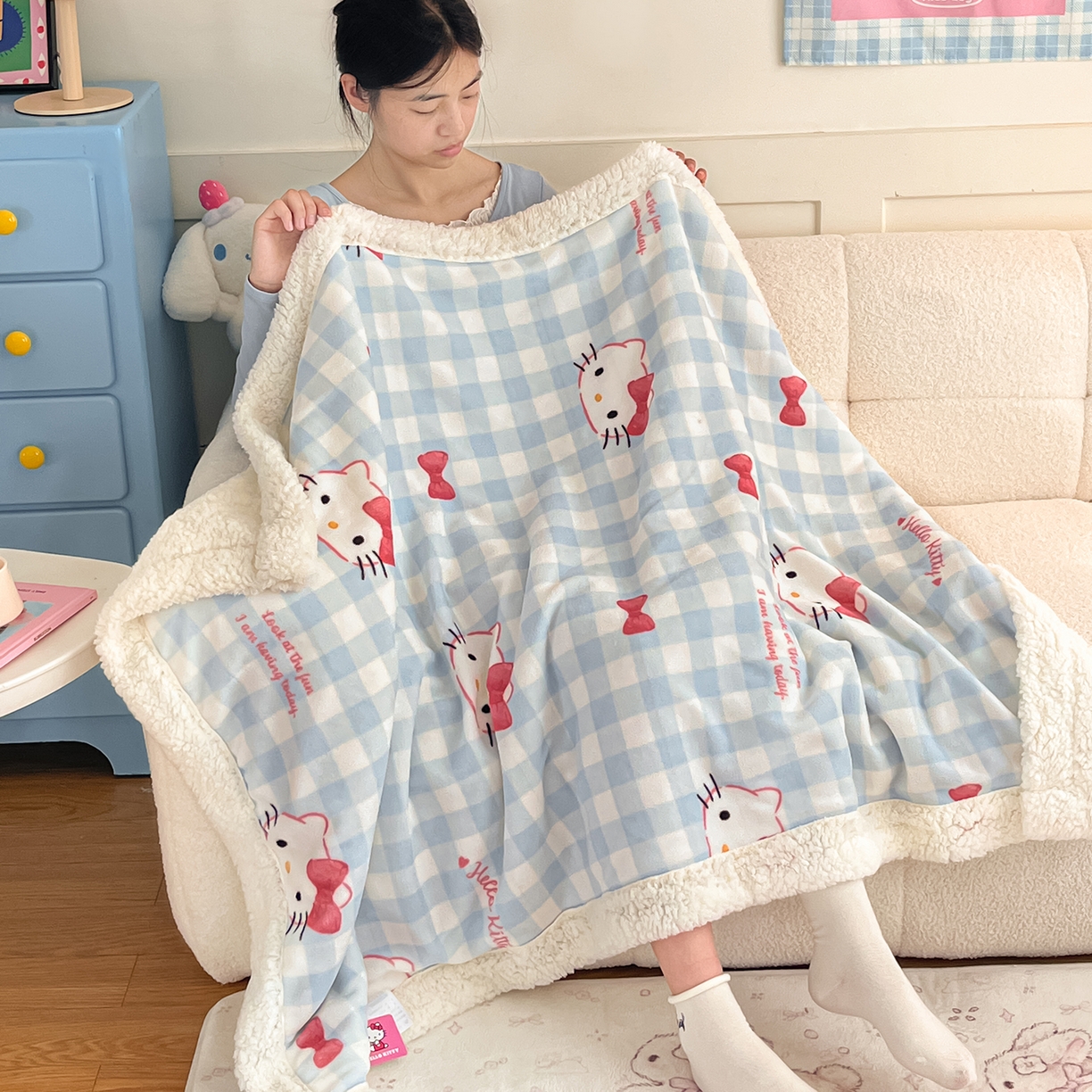 91家纺网 家纺一手货源 找家纺 （总）桃子家居 2025新款A类三丽鸥正版授权少女可爱卡通加厚牛奶绒羊羔绒毛毯多功能四季毛毯