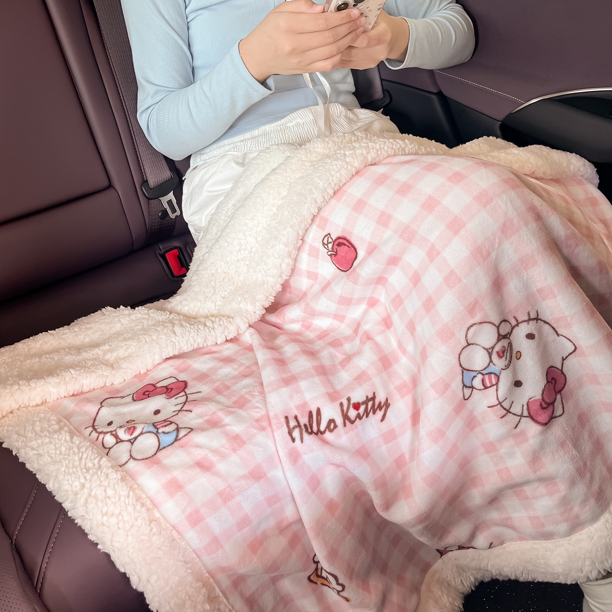 91家纺网 家纺一手货源 找家纺 桃子家居 2025新款A类三丽鸥正版授权少女可爱卡通加厚牛奶绒羊羔绒毛毯多功能四季毛毯 绒毛毯-MT三丽鸥粉格牛奶KT