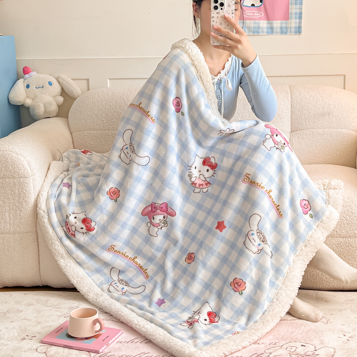 桃子家居 2025新款A类三丽鸥正版授权少女可爱卡通加厚牛奶绒羊羔绒毛毯多功能四季毛毯 绒毛毯-MT三丽鸥梦幻甜心