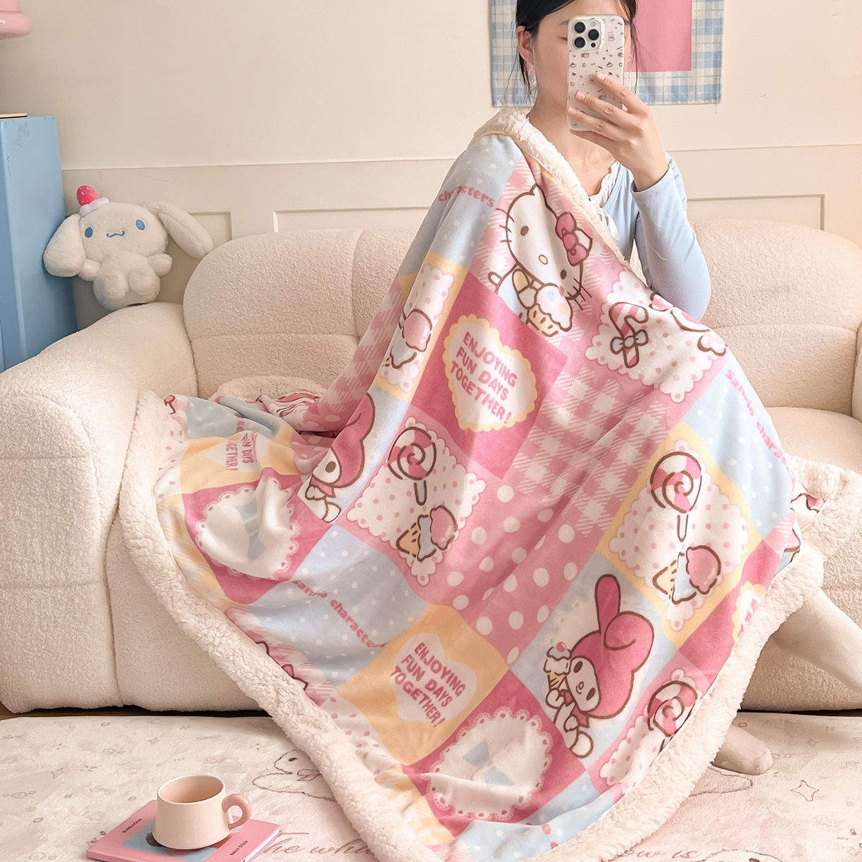 桃子家居 2025新款A类三丽鸥正版授权少女可爱卡通加厚牛奶绒羊羔绒毛毯多功能四季毛毯 绒毛毯-MT三丽鸥糖果甜心