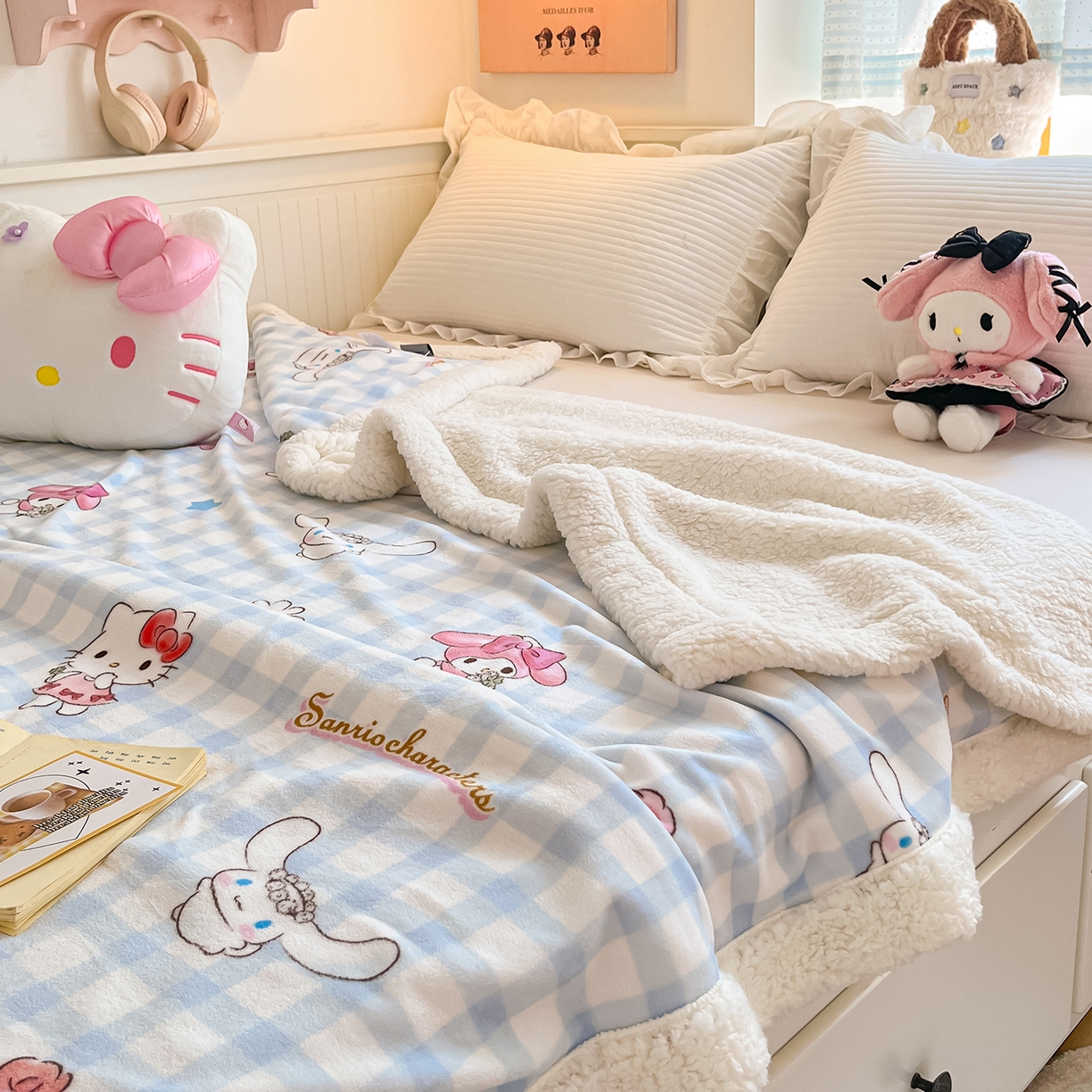 91家纺网 家纺一手货源 找家纺 桃子家居 2025新款A类三丽鸥正版授权少女可爱卡通加厚牛奶绒羊羔绒毛毯多功能四季毛毯 绒毛毯-MT三丽鸥梦幻甜心