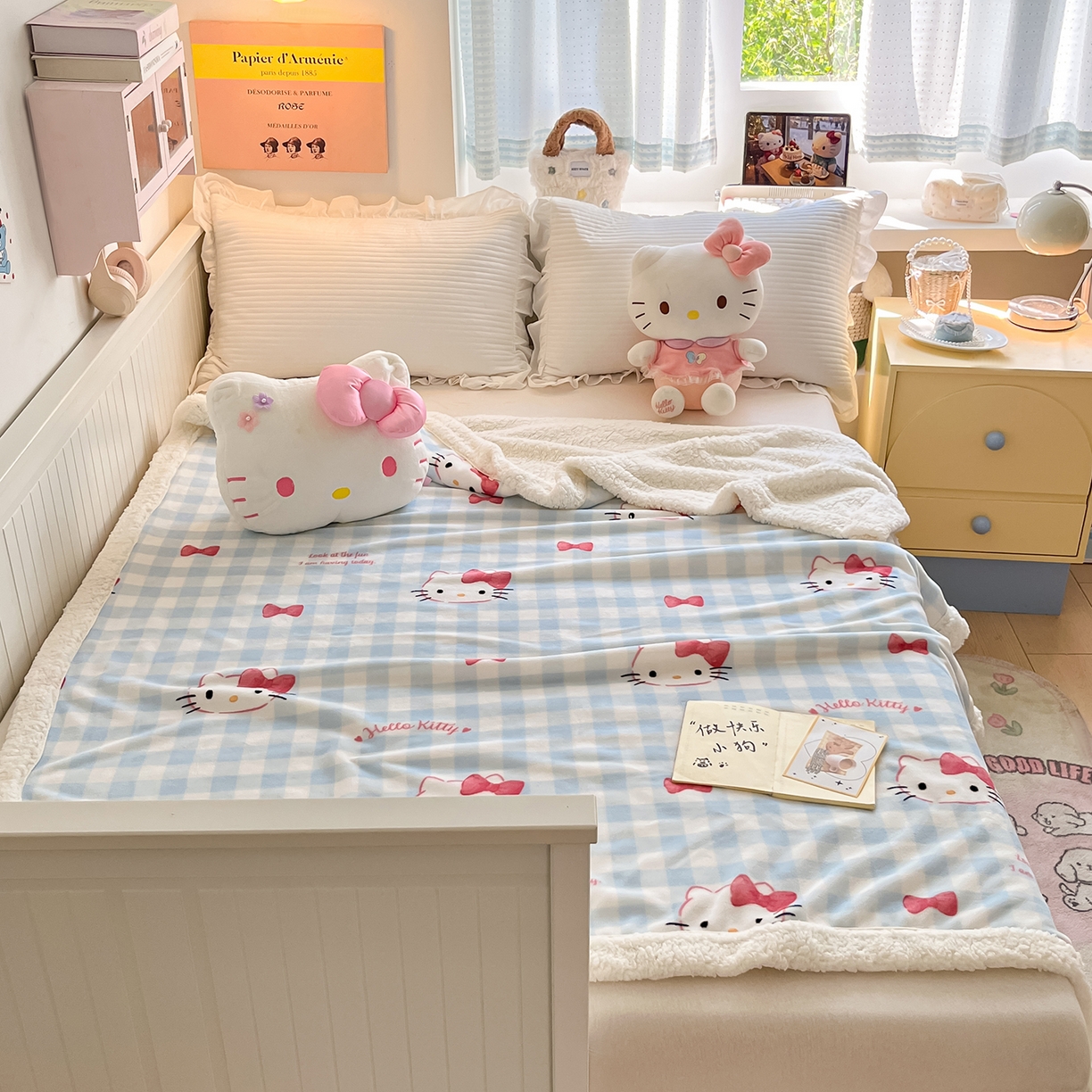 91家纺网 家纺一手货源 找家纺 桃子家居 2025新款A类三丽鸥正版授权少女可爱卡通加厚牛奶绒羊羔绒毛毯多功能四季毛毯 绒毛毯-MT三丽鸥宝贝KT
