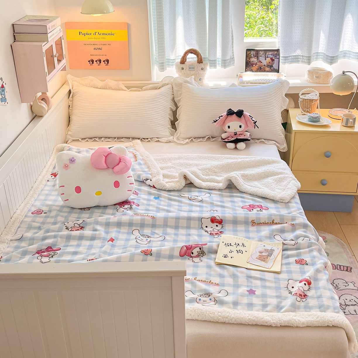 91家纺网 家纺一手货源 找家纺 桃子家居 2025新款A类三丽鸥正版授权少女可爱卡通加厚牛奶绒羊羔绒毛毯多功能四季毛毯 绒毛毯-MT三丽鸥梦幻甜心