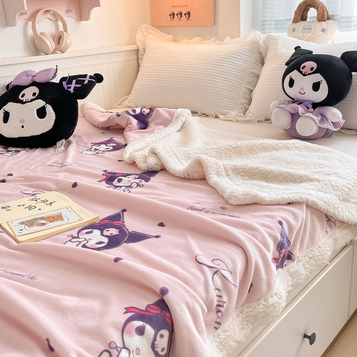 91家纺网 家纺一手货源 找家纺 桃子家居 2025新款A类三丽鸥正版授权少女可爱卡通加厚牛奶绒羊羔绒毛毯多功能四季毛毯 绒毛毯-MT三丽鸥粉梦库洛米