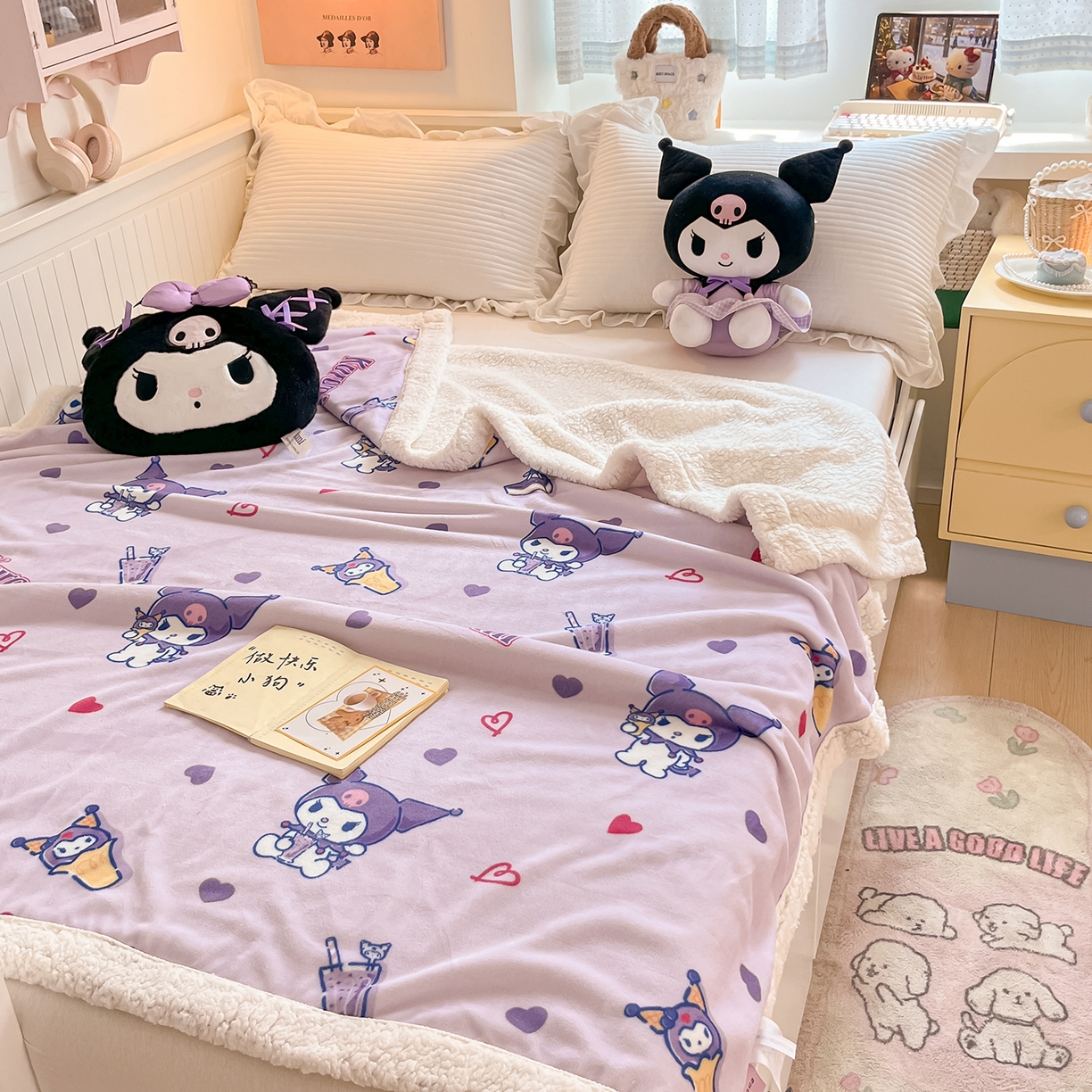 91家纺网 家纺一手货源 找家纺 桃子家居 2025新款A类三丽鸥正版授权少女可爱卡通加厚牛奶绒羊羔绒毛毯多功能四季毛毯 绒毛毯-MT三丽鸥天天库洛米