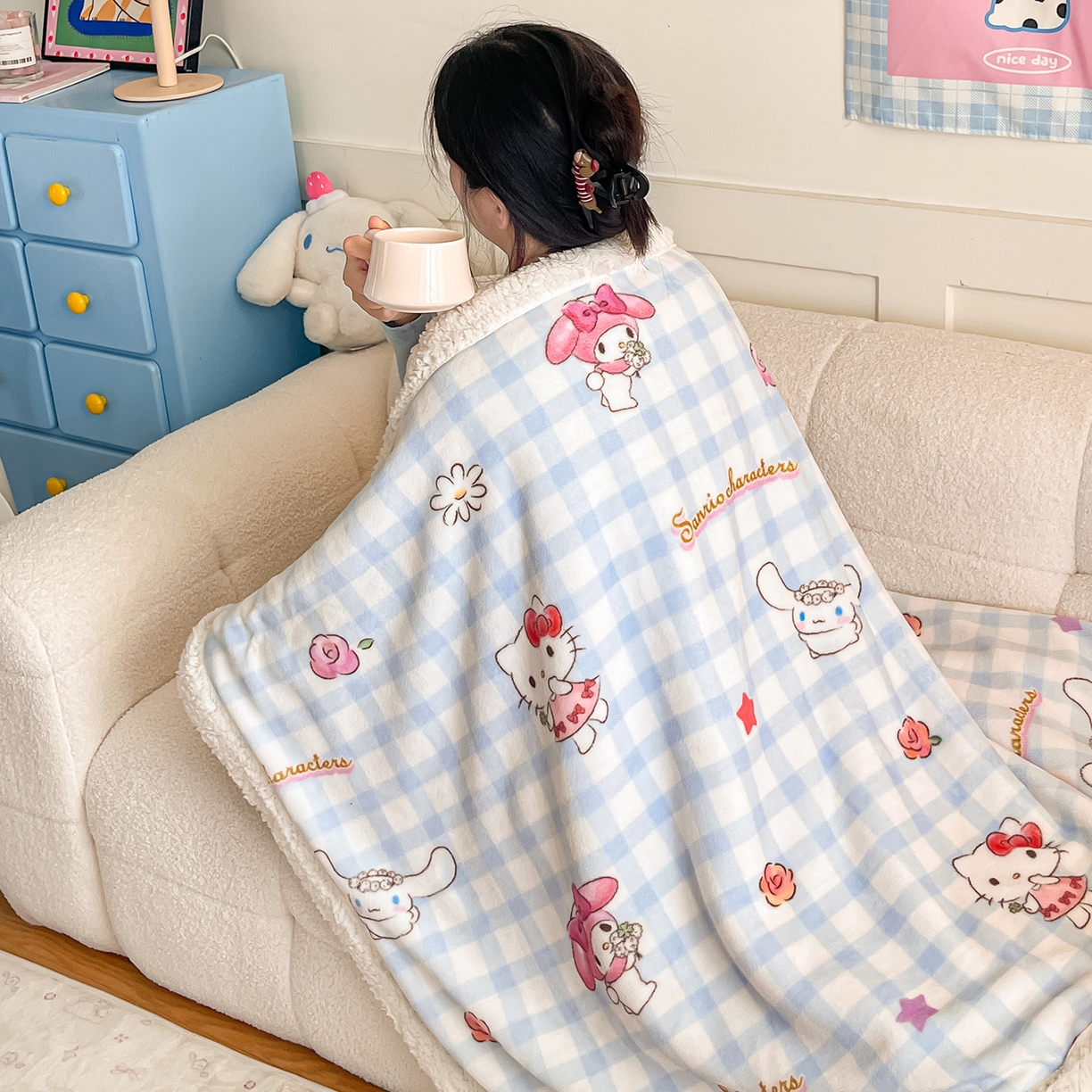 91家纺网 家纺一手货源 找家纺 桃子家居 2025新款A类三丽鸥正版授权少女可爱卡通加厚牛奶绒羊羔绒毛毯多功能四季毛毯 绒毛毯-MT三丽鸥梦幻甜心