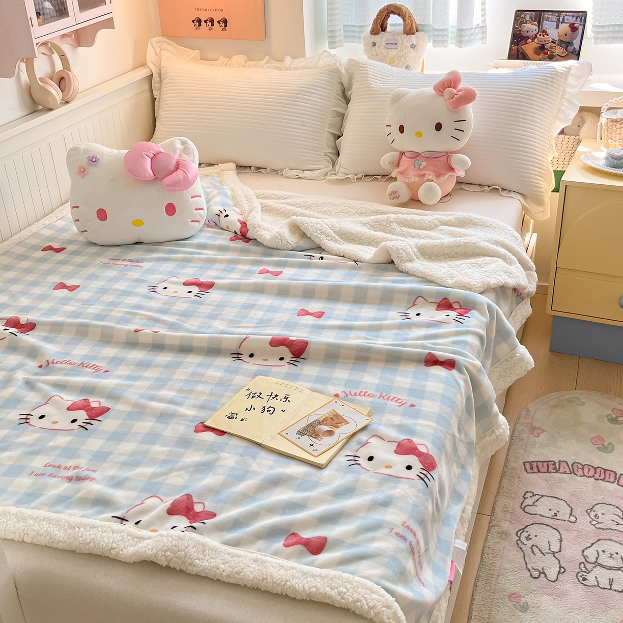 91家纺网 家纺一手货源 找家纺 桃子家居 2025新款A类三丽鸥正版授权少女可爱卡通加厚牛奶绒羊羔绒毛毯多功能四季毛毯 绒毛毯-MT三丽鸥宝贝KT
