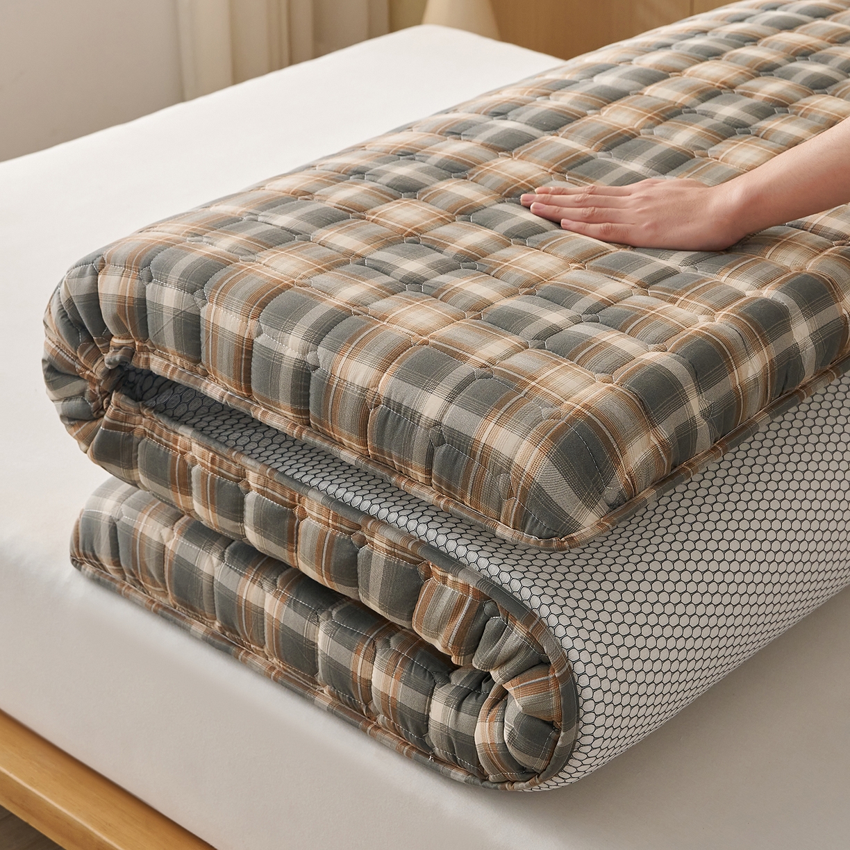 91家纺网 家纺一手货源 找家纺 缦吉 2025新款A类格调新疆棉花床垫 格调咖