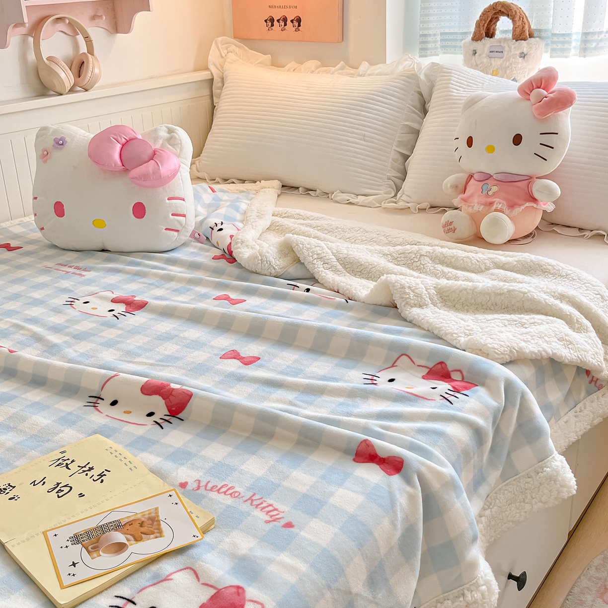 91家纺网 家纺一手货源 找家纺 桃子家居 2025新款A类三丽鸥正版授权少女可爱卡通加厚牛奶绒羊羔绒毛毯多功能四季毛毯 绒毛毯-MT三丽鸥宝贝KT