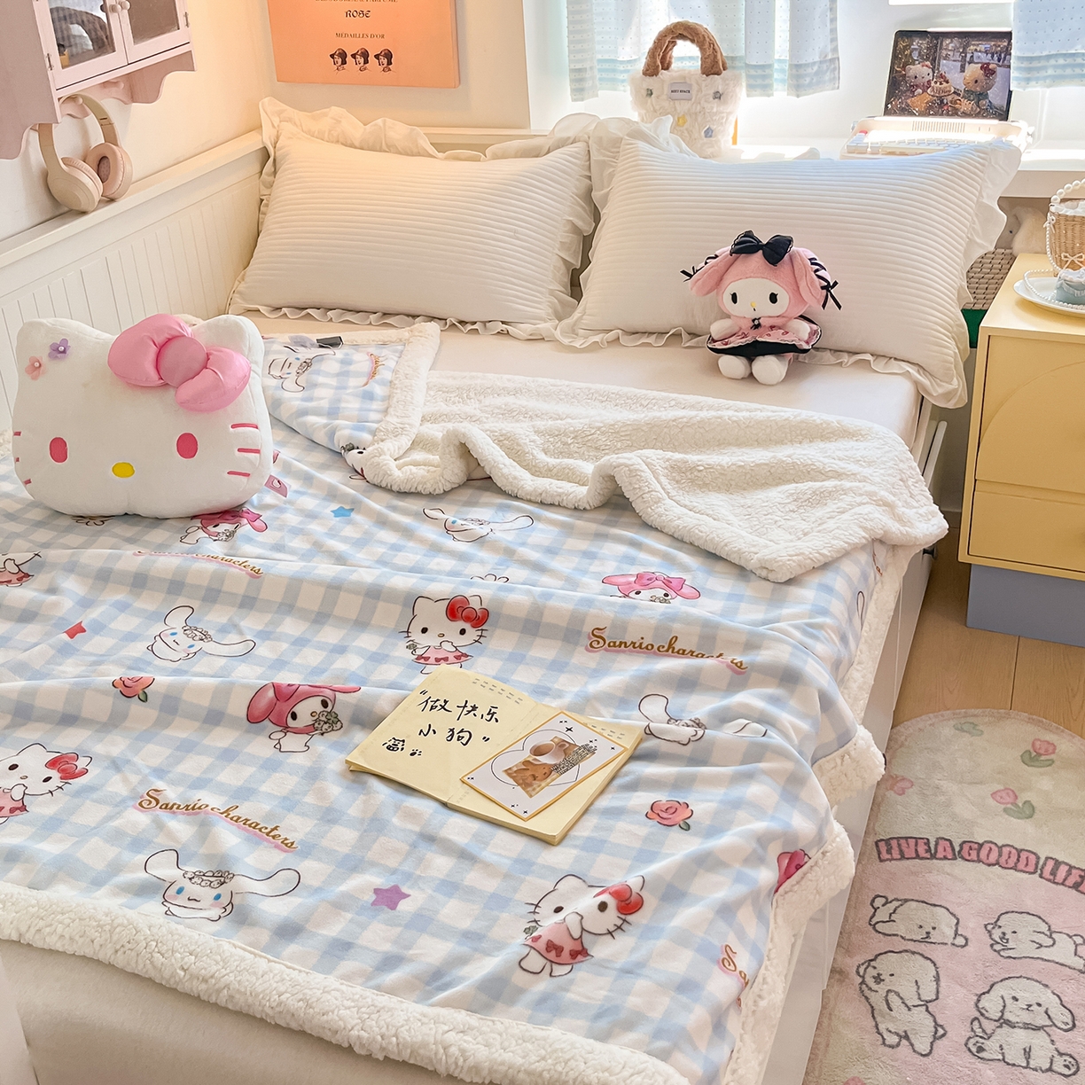 91家纺网 家纺一手货源 找家纺 桃子家居 2025新款A类三丽鸥正版授权少女可爱卡通加厚牛奶绒羊羔绒毛毯多功能四季毛毯 绒毛毯-MT三丽鸥梦幻甜心