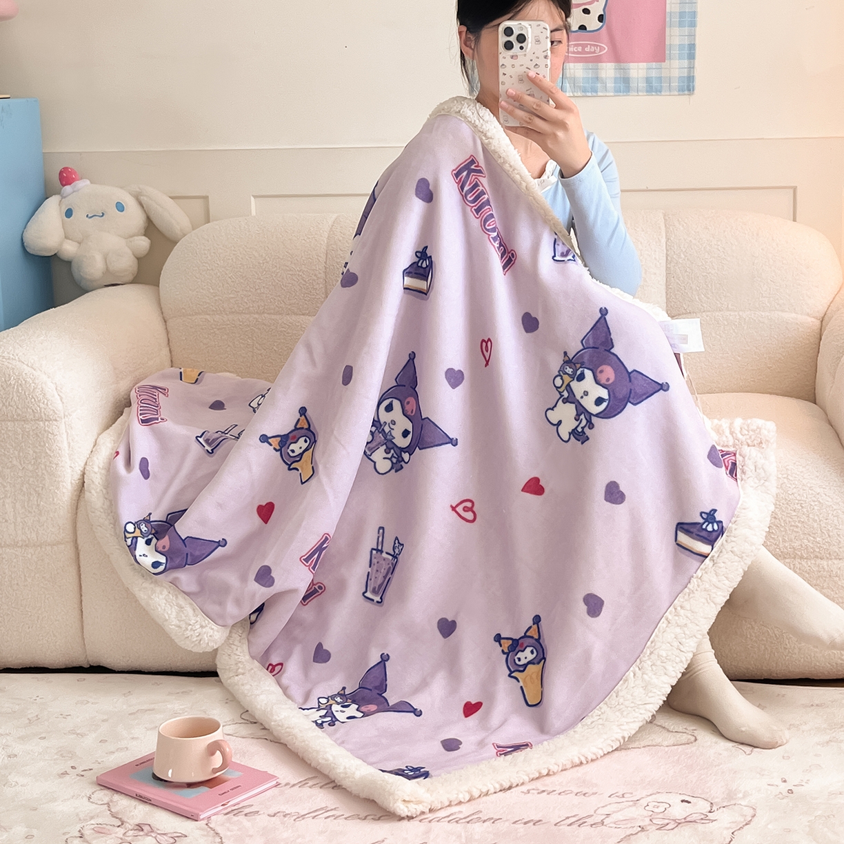 桃子家居 2025新款A类三丽鸥正版授权少女可爱卡通加厚牛奶绒羊羔绒毛毯多功能四季毛毯 绒毛毯-MT三丽鸥天天库洛米